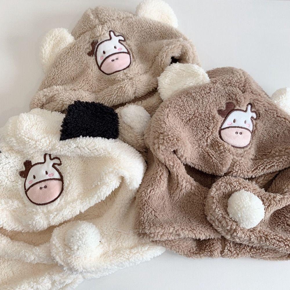 One-Piece Kids Hat Hooded Scarf Windproof Infant Beanies Cap Cute Winter Baby Hat Scarf