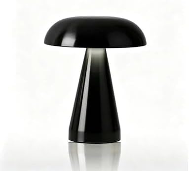 Rechargeable Metal LED Bedside Lamp Decorative Mushroom Lamp with 3 Color Dimming Suitable for Bedroom and Living Room Black