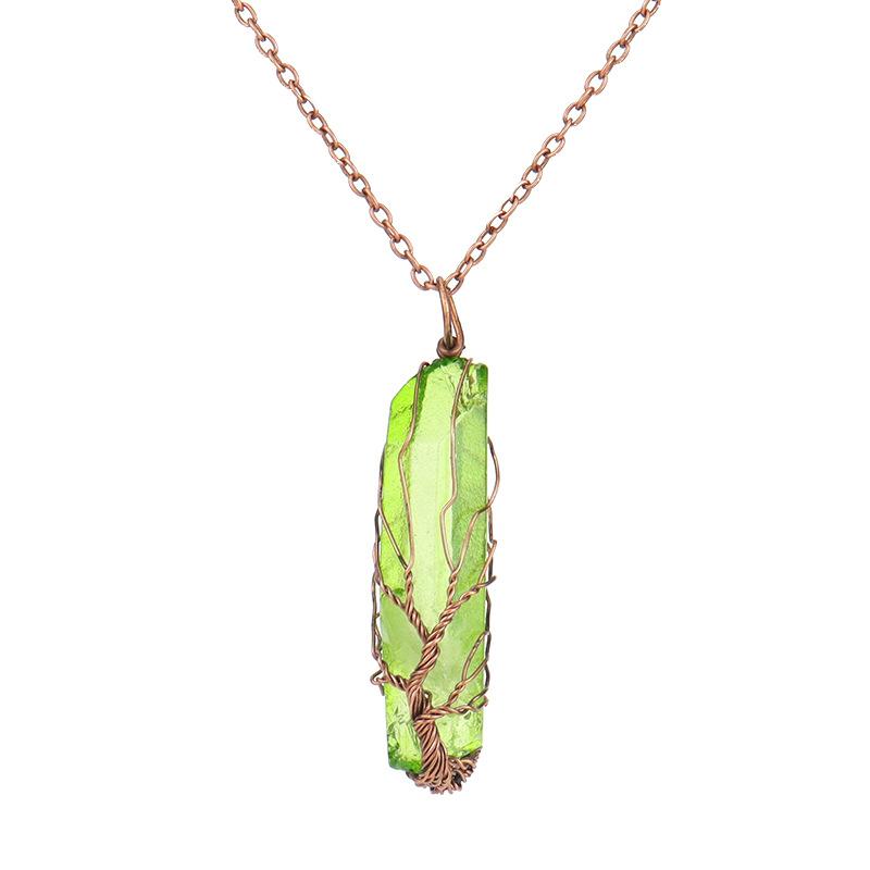 Vintage Hand-Wound Colorful Crystal Stone Necklace, Crystal Pillar Life Tree Necklace N523