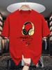 Vintage Golden Headphone Music Letter Print Unisexs Crew Neck T Shirt Music Enthusiast Graphic Short Sleeve Casual Cotton Tees