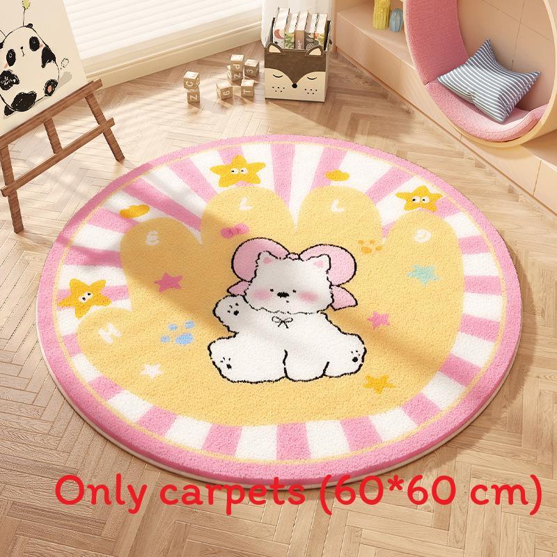 Cartoon Animal Pattern Circular Carpet With Water Wash For Kids Bedroom And Lounge Area