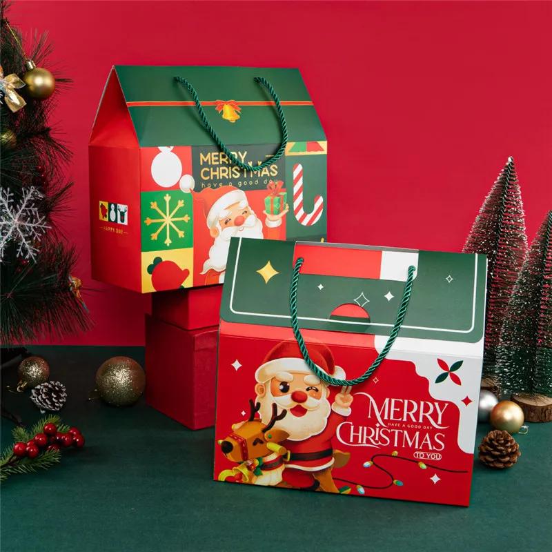 4/12pcs Marry Christmas Gift Packaging Box with Handle Santa Claus Candy Kids Child Holiday Happy New Year Party Favors