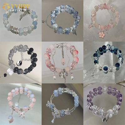 Colorful Glass Beads Bracelet for Women Crystal Bow Flower Tassels Chain Bracelets Jewelry Accessories