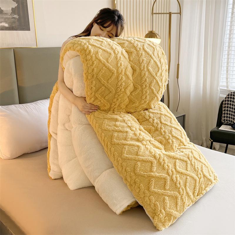 Double-Sided Quick-Heating Lambswool Fleece Winter Quilt for Single/Double Beds