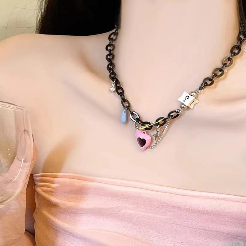 Color beaded dopamine necklace female niche design high-end accessories sweet cool babes star collarbone chain