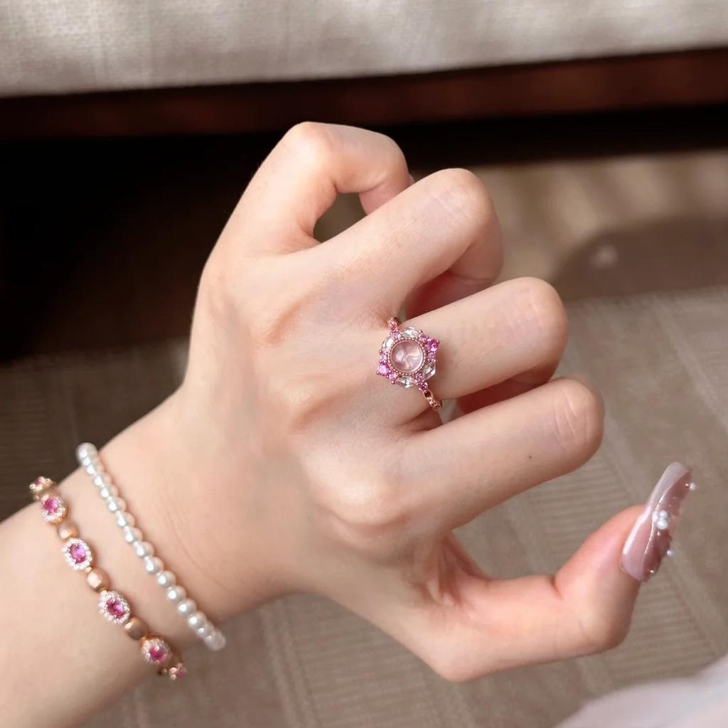 Vintage French Powder Crystal Set Medium Antique Pink Diamond Pendant Necklace Ring Earrings