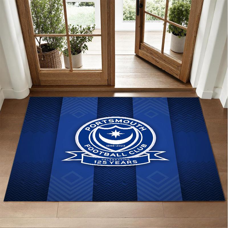 Portsmouth FC Design Crystal Velvet Rug Soft Decorative Mat for Bedroom Entrance