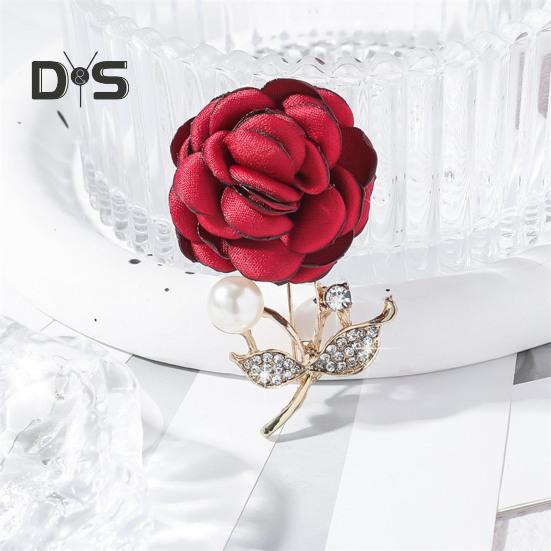 Faux Pearl Fabric Rose Brooch Artificial Flower Brooch Pin for Women Rhinestone Lapel Pin Clothing Accessories for Coat Hat Bag