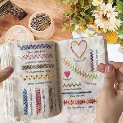 Embroidery Stitch Book Kit DIY Embroidery Stitch Book Starter Stitch Guide Book Embroidery Crafting Set for Beginners And Craft Lovers