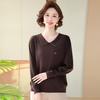 Middle-aged and Elderly Women's Casual Tops Fashionable Mother Spring Clothes Fashion Knitted Sweater Middle-aged Large Size Solid Color Lapel Shirt