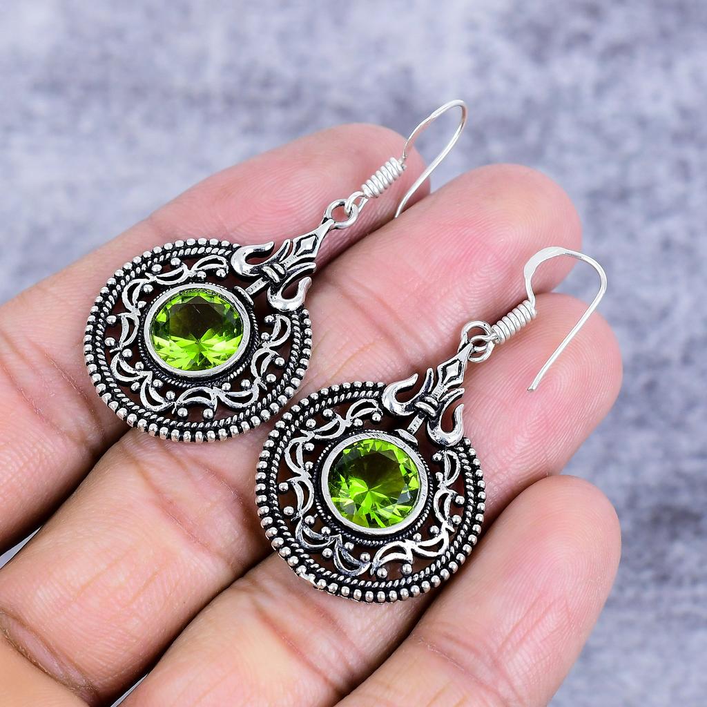 Peridot Gemstone Handmade 925 Sterling Silver Jewelry Earring 2.09" M-2703