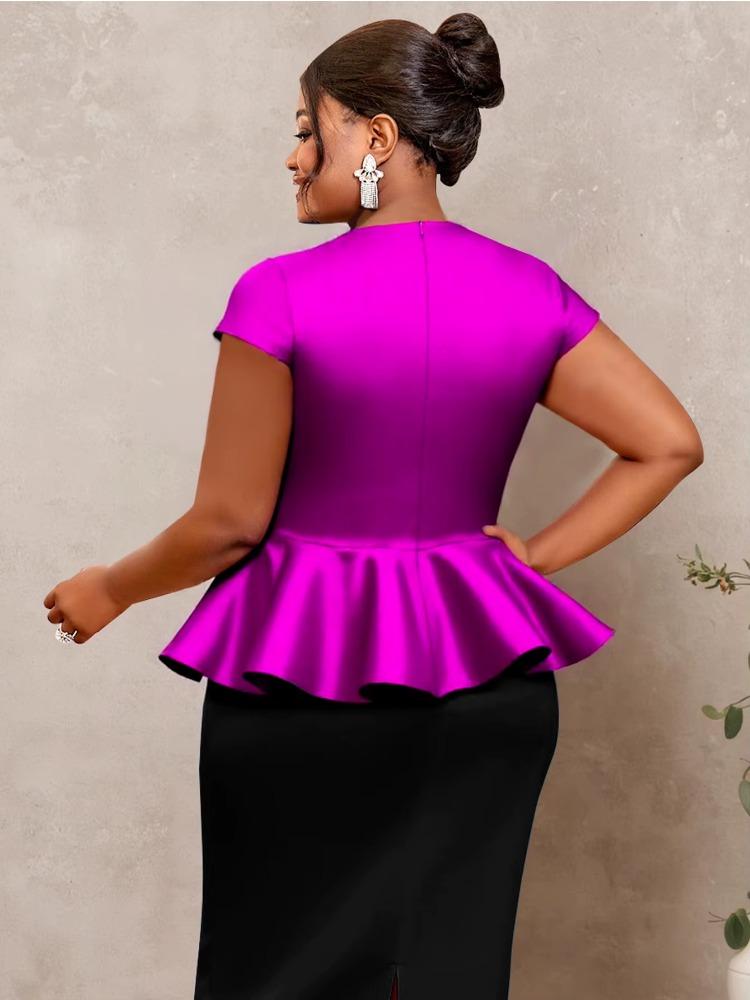 Women Plus Size Shiny Blouse Tops V Neck Peplum 3D Flower Birthday Event  Party Pullover Wedding Guest Curve Ladies African New