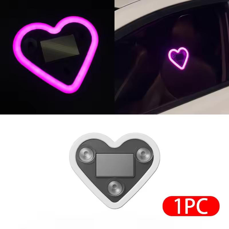 Car Triangle Window LED Solar Powered Heart-shaped Neon Light Rear Window Illuminated Interior Decoration Atmosphere Light