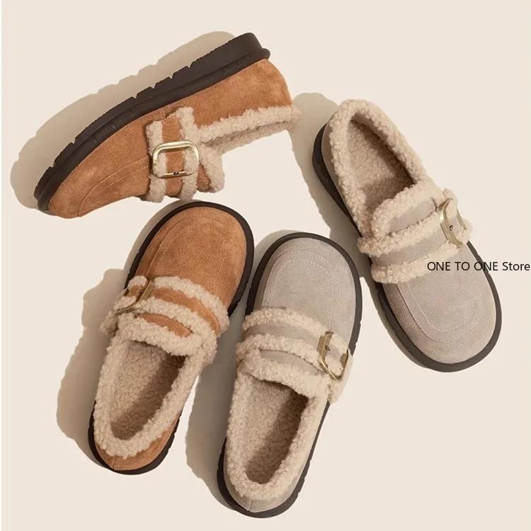 Móda Dámské mokasíny Kožešina Kulatá špička Dřeváky Platforma Dámské boty Zimní Creepers Nové Šaty Řím Semišové Středně vysoké Pevné Sněhule Základní Střední