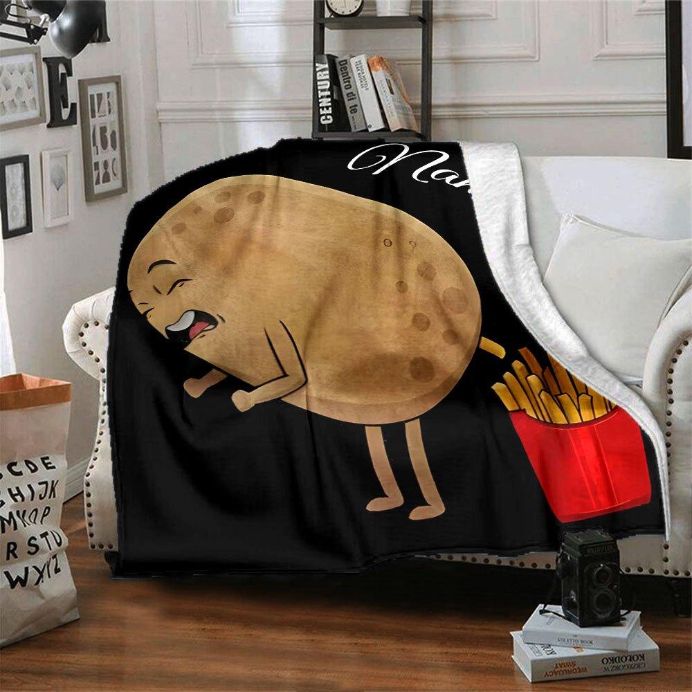 Cartoon Potato With French Fries Home Customize Your Name Blankets Soft Comfortable Lightweight Quilt For Picnic Sofa Office Bed Living Room Ideal