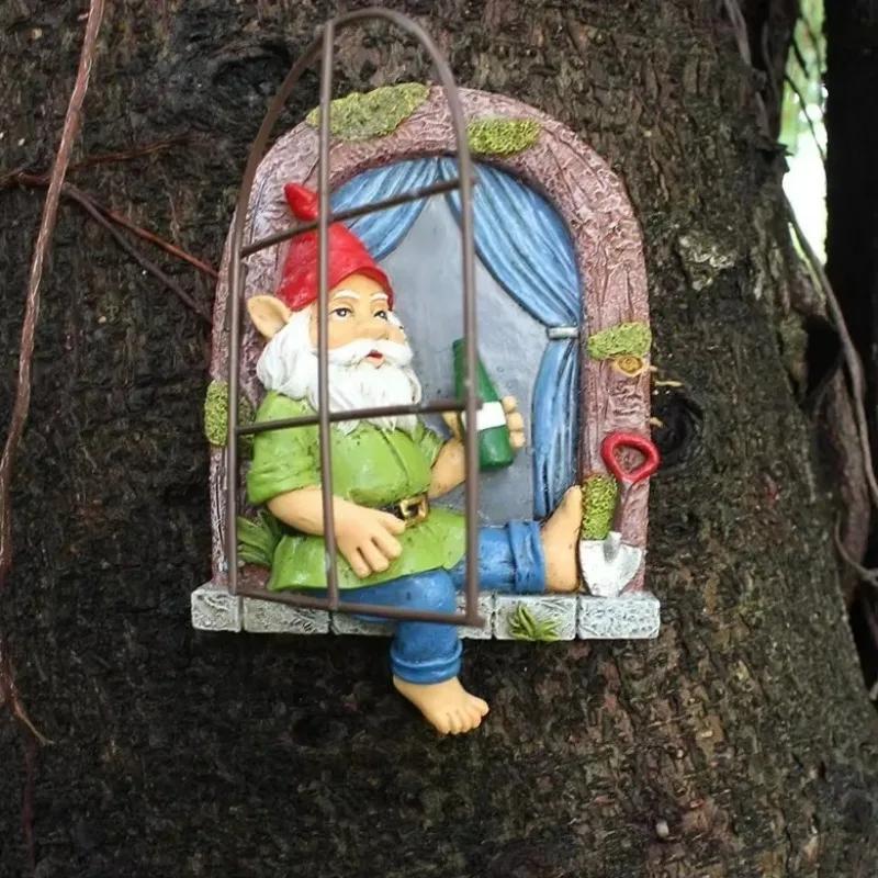 Dwarf Window Hanging Creative Resin Garden Decoration Drinking Outdoor Garden Tree Hanging Hanging Crafts Landscape Figurines