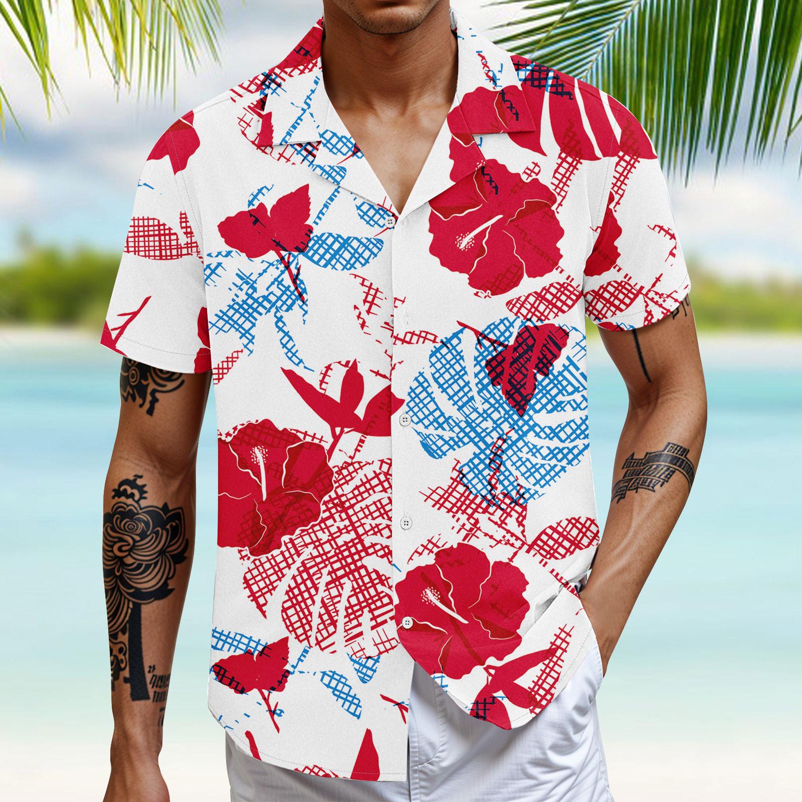 

Мужская повседневная свободная рубашка с короткими рукавами, модная рубашка с принтом, топ XXL красный