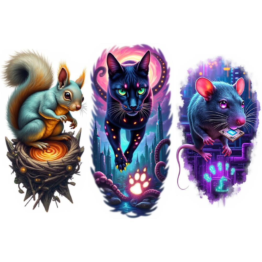 

3pcs Temporary Tattoo Realistic Temporary Tattoos Chameleon Cat Mouse For Men Back Women