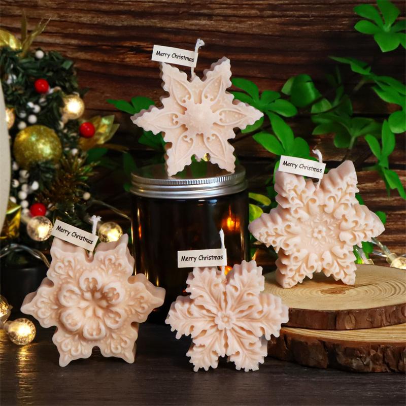 3D Christmas Flat Snowflake Leaf Patterned Silicone Candle Mold DIY Make Handmade Aromatherapy Candles Soap Gypsum Craft