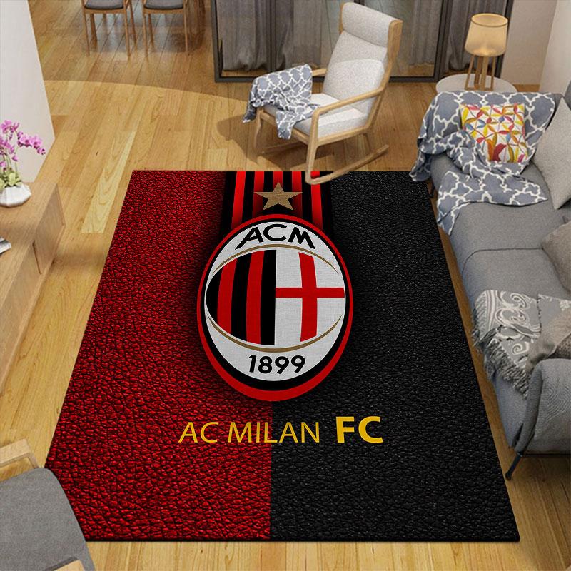 AC Milan logo Flannel Printed Carpet, Home Sofa Decoration for Living Room & Bedroom, Non‑Slip Play Flannel Floor Mat for Game Room