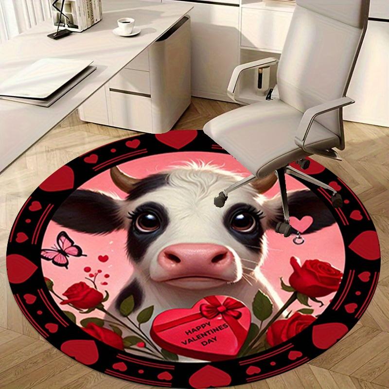 1pc Valentine's Day Cow Print Round Rug for Home Office Outdoor Gift Decoration RA1529