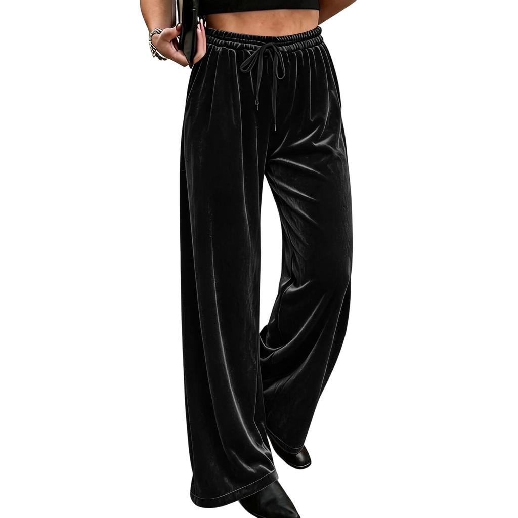 Damen Samt Casual Hose Lockerer Schnitt Elastischer Bund Kordelzug Lounge Hose Geeignet für den Alltag und zur Entspannung zu Hause