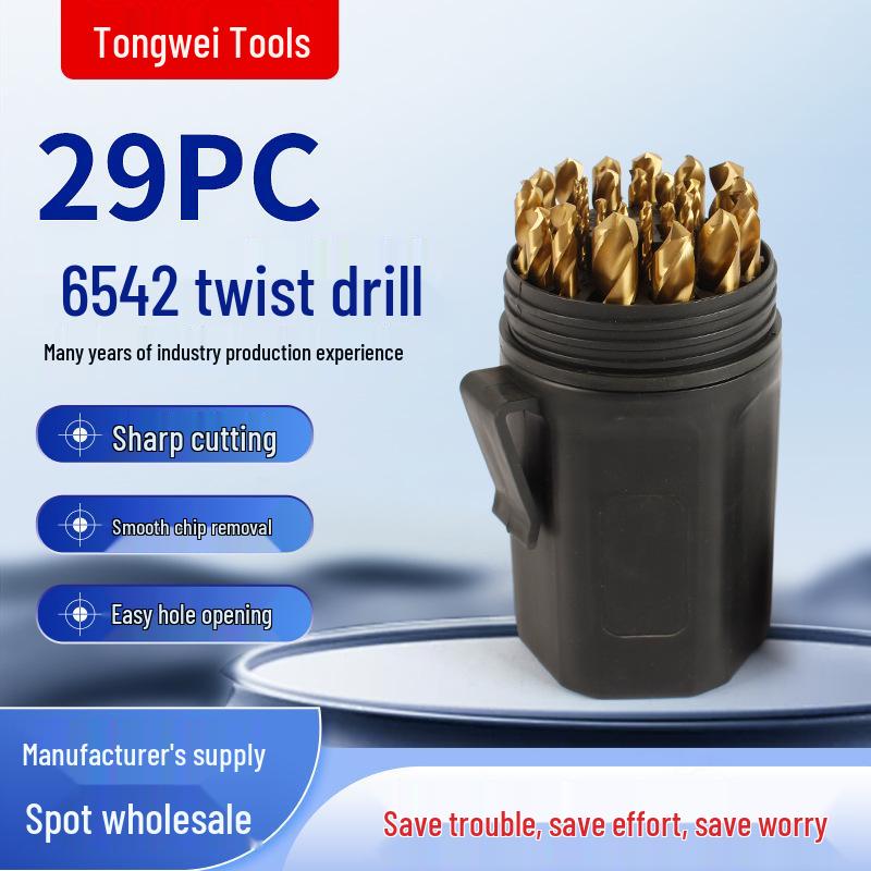

29-Piece M2 Titanium-Coated Twist Drill Set with Straight Shank