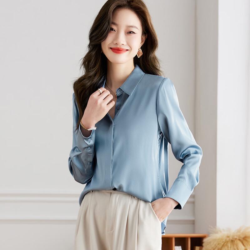 Srcr Women s 19 Momme Silk Long Sleeve Lapel Shirt L