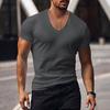 Men T-shirt V-neck Solid Color Sweat Absorption Breathable Extra Soft Dress-up Washable Summer Slim Fit Men Shirt Top for Men