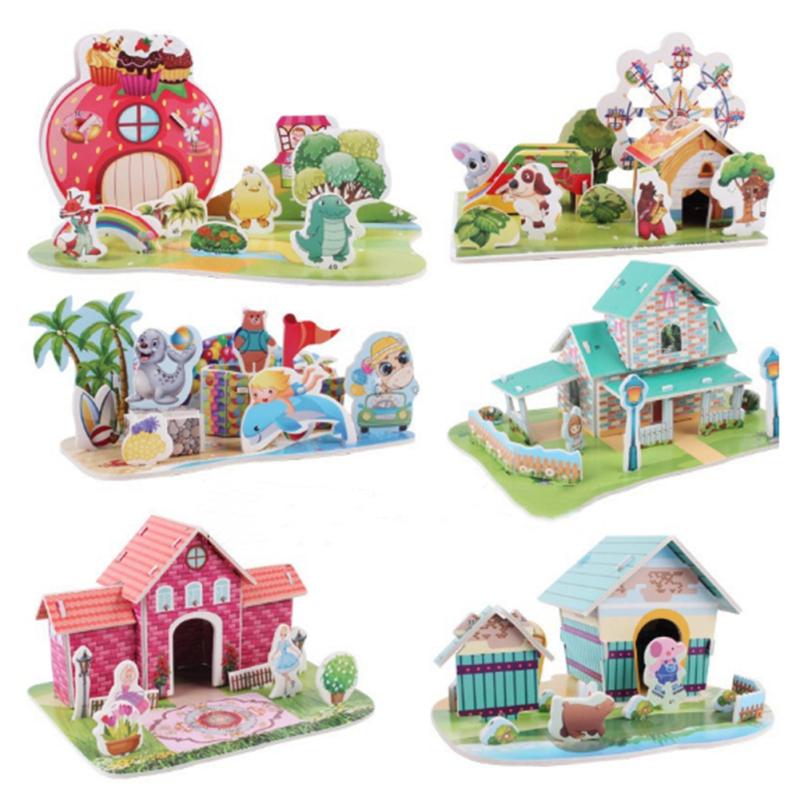 

Children 3D Small Two-piece Jigsaw Three-dimensional Puzzle Diy Handmade Model Assembling Toy Mixed small 2 piece puzzle