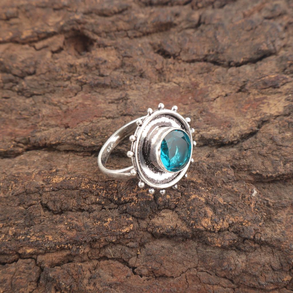 Round Apatite Stone Birthday Eternity Sisters Gift Throat Chakra Ring 925 Silver RR-49-11