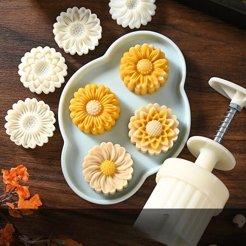 1 Set DIY Mooncake Mold Flower Shape Pastry Cake Mold Pastry Embossing Make Hand Pressure Plastic Baking Accessories Tool