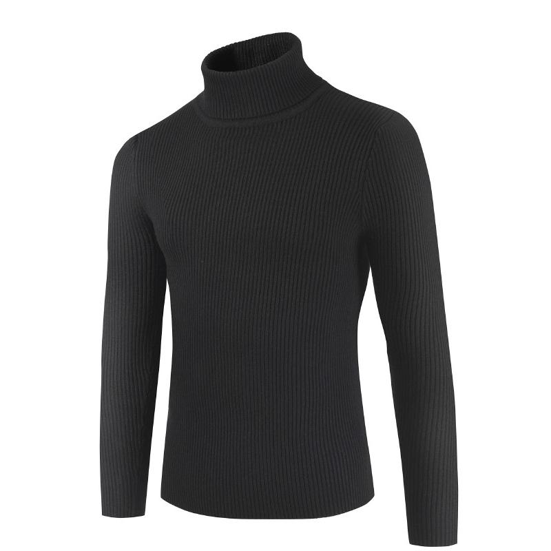 Autumn and Winter Men's High Neck Sweater Korean Version Slim Fit Youth Solid Color Pullover Bottom Knitted Jersey