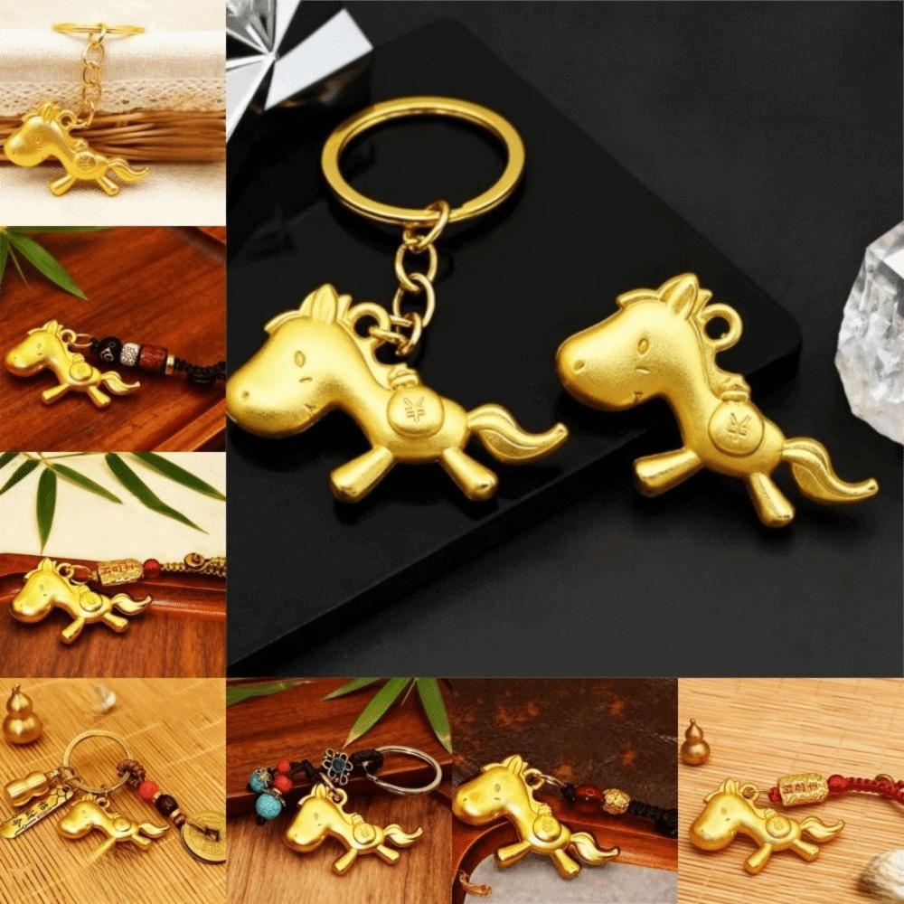 Wealth Chinese Zodiac Key Ring Vintage Weaving Key Chains Lucky Horse Bag Pendant  Women Men