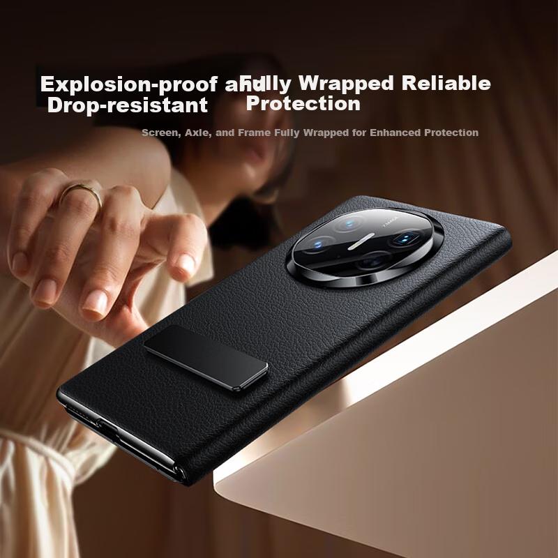 Leather Rotating Stand Phone Case for Huawei Mate X6, X6 Collector's Edition, Full Leather Protection, Shockproof, Ultra-Thin, Transparent