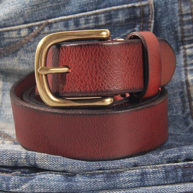Thick Cowhide Belt Women's Pure Copper Button Top Cowhide All-match Casual Jeans Belt High Quality Retro Luxury Women Belt