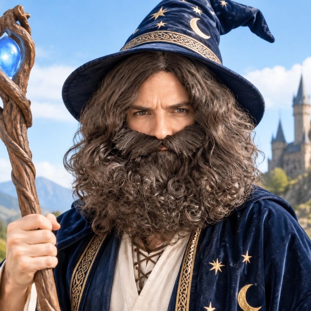 2pcs Realistic Curly Hair and Thick Long Beard Fluffy Wizard Cosplay Set Family Photos