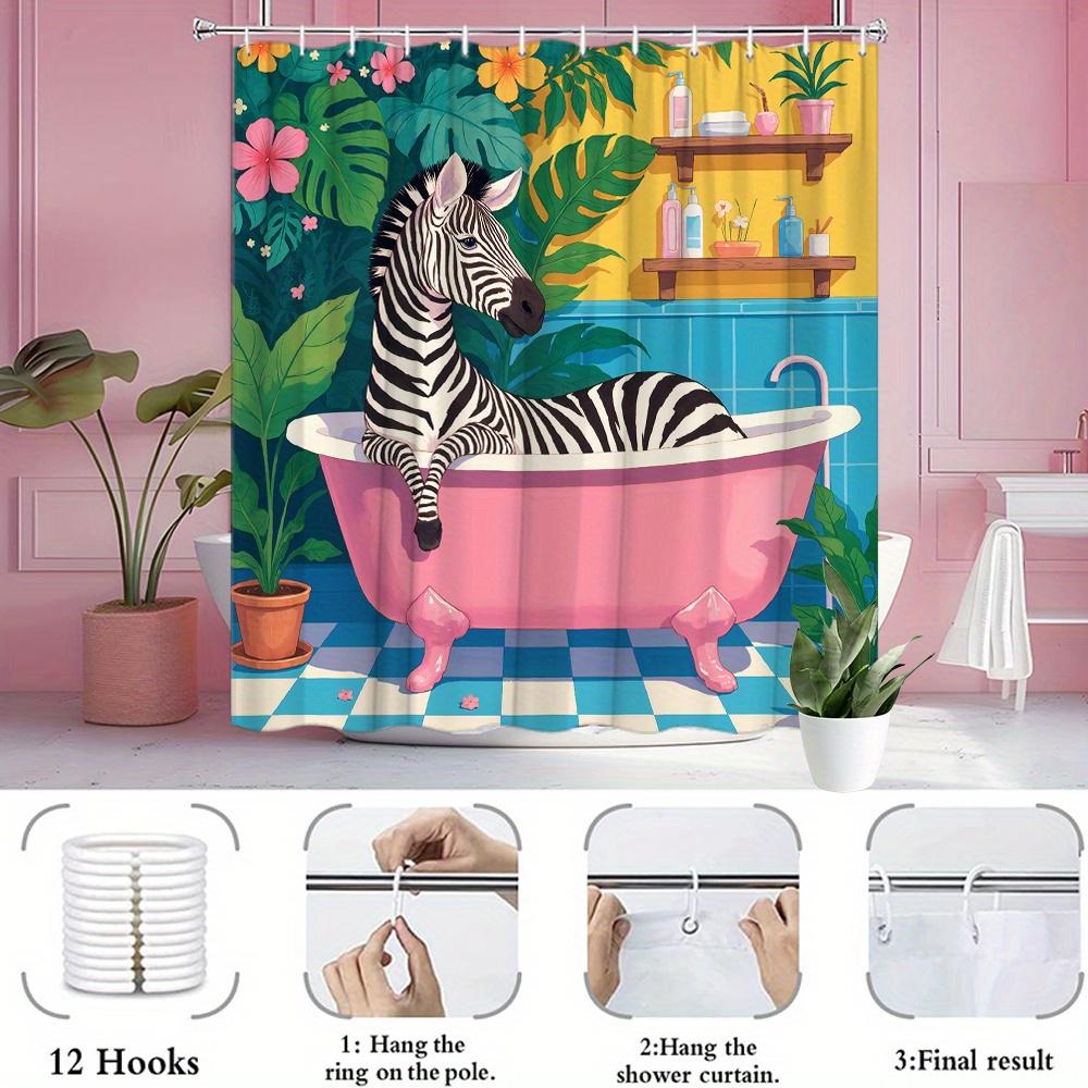 Zebra Bath Shower Curtain Humorous Pink Spa Scene Includes 12 Hooks Modern Home Bathroom Decorative Shower Curtain