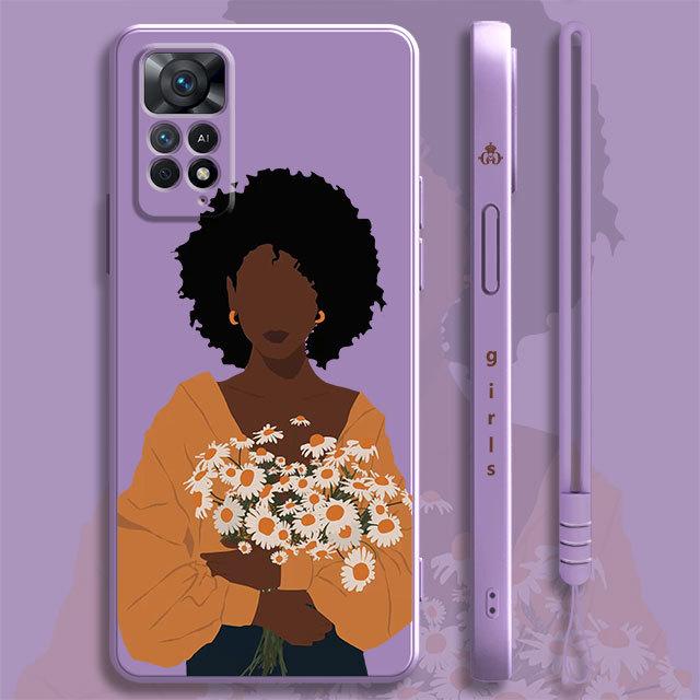 Hübsches afrikanisches Mädchen Gänseblümchen Blume Schmetterling Flüssighülle für Xiaomi Redmi Note 11 11t 9 9s 8 10 Pro für Redmi 8 9t 9a 9c 10c Abdeckung
