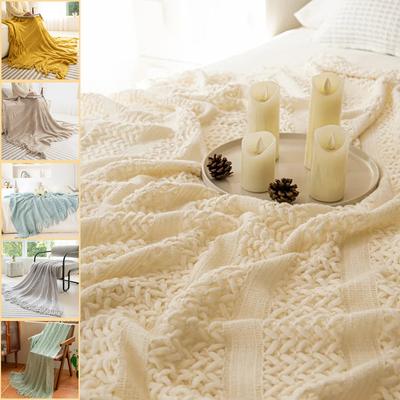 2025 Premium Luxury Knitted Sofa Blanket Geometric Twisted Flower Design Tassel Couch Throw Blanket Sofa Covers for Living Room