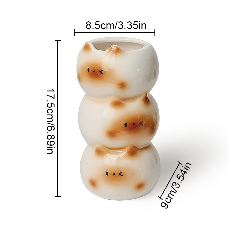 Handmade Cartoon Cat Decorative Flower Arrangement Living Room Floral Art Unique Ceramic Cute Home Decorations