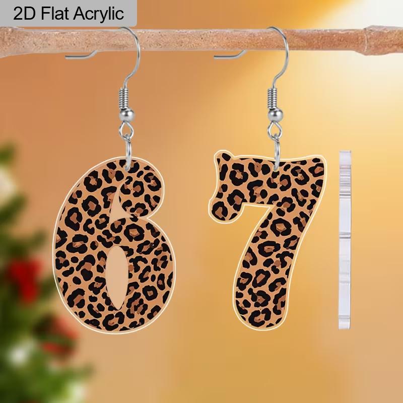 Cross-border new digital 6 and 7 leopard print shape earrings 2D flat acrylic creative European and American fashion exaggerated earrings