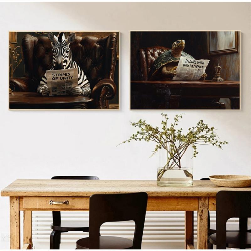 Cartoon Abstract Funny Office Animal Leader Read Newspaper Poster Canvas Painting Printing Art Picture Home Room Wall Decor Gift
