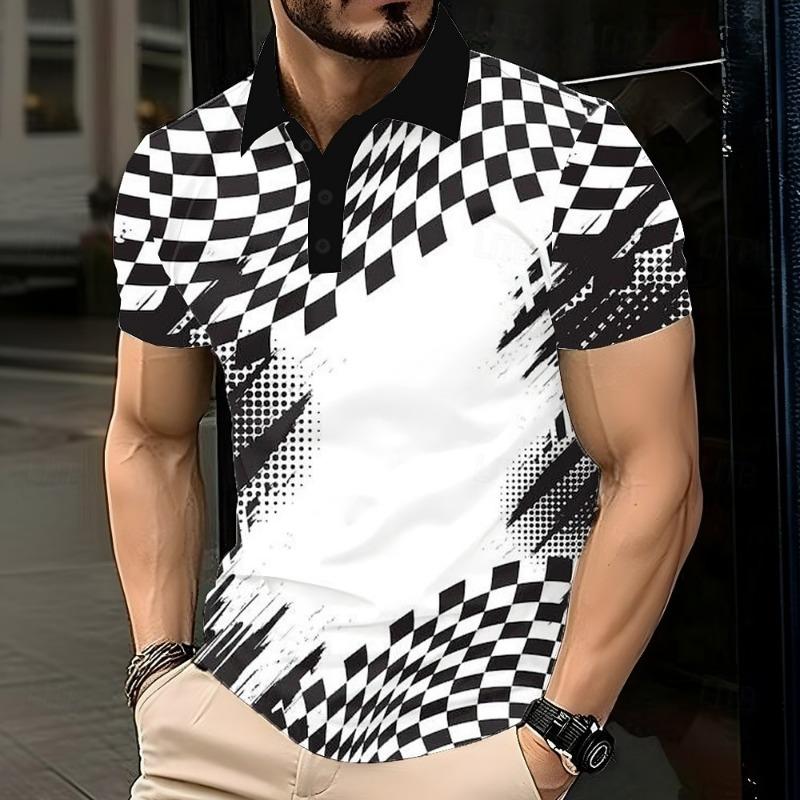 New Men's Polo Shirt Striped Pattern Short Sleeved Top with 3D Color Block Printing Casual Golf Harajuku Polo Shirt