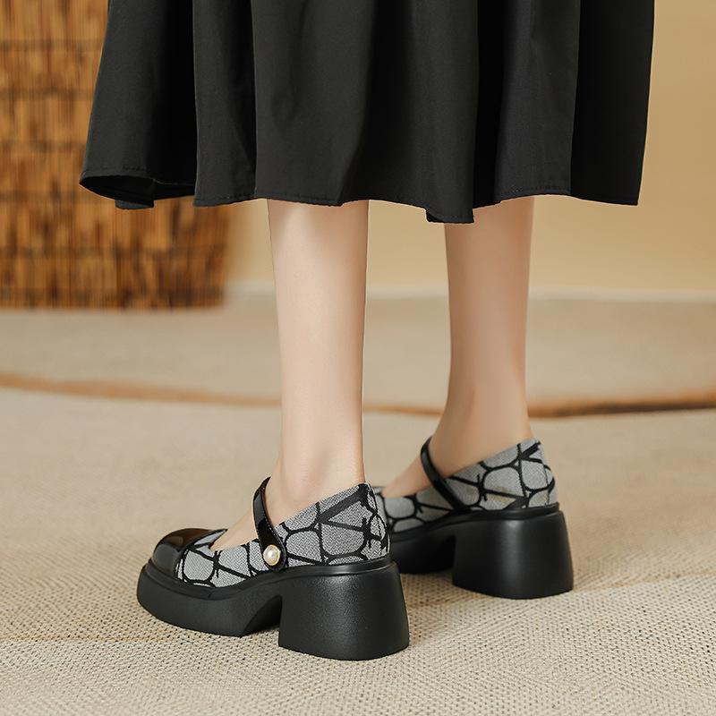 Retro Xiaoxiangfeng thick heel Mary Jane shoes women's spring new thick-soled muffin bottom Japanese single shoes versatile small leather shoes