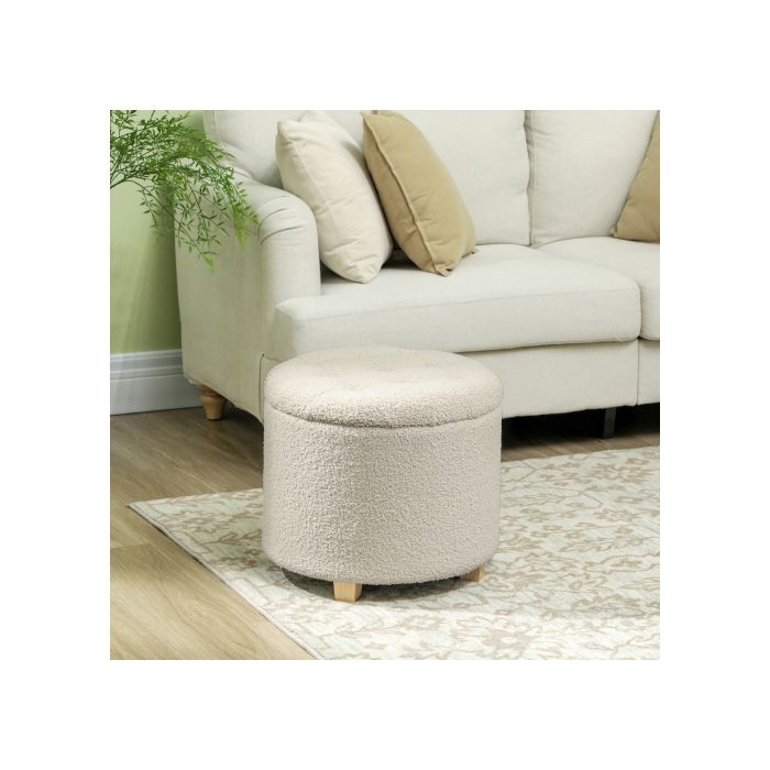 Bench - MUVOE - Ø45 X 41 Cm - Cream - Solid Wood - Hidden Storage