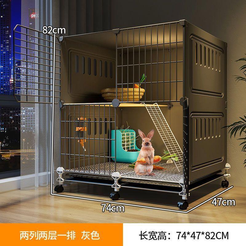 

Large Deluxe Rabbit Cage 2-Story Indoor Habitat with Ramp Automatic Manure Cleaning Guinea Pig Home Spacious Small Pet House Deluxe Model