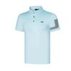 Mens Golf Polo Shirt Short Sleeve Quick Dry Breathable Sport T-Shirt White Blue Stripe