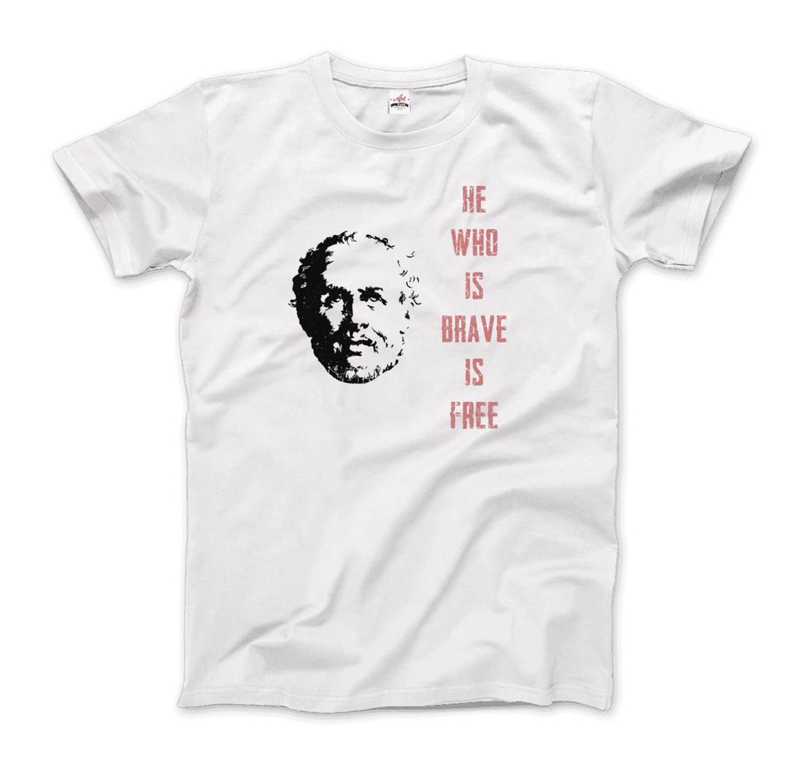 Seneca Famous Stoic Quote- He Who is Brave is Free - T-Shirt L