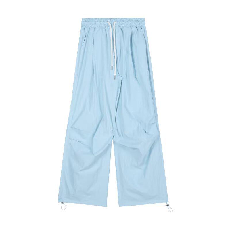 

Women s Quick-Drying Ice Silk Parachute Pants: Spring/Summer Loose, Straight, Wide-Leg Casual Trousers M светло-синий
